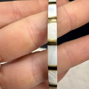 Vintage Brass Bangle Bracelet Gold White Mother of Pearl Inlay‎ 8.5 Inch